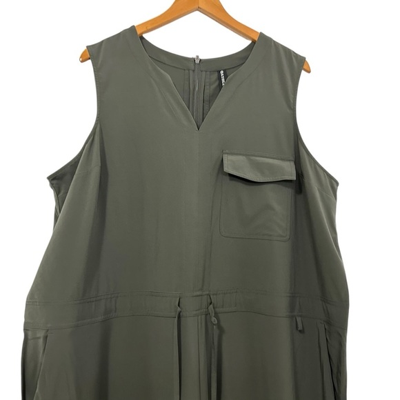 Athleta Womens Topanga Jumpsuit Sz 2X Olive Green Sleeveless Drawstring Waist - Picture 4 of 11